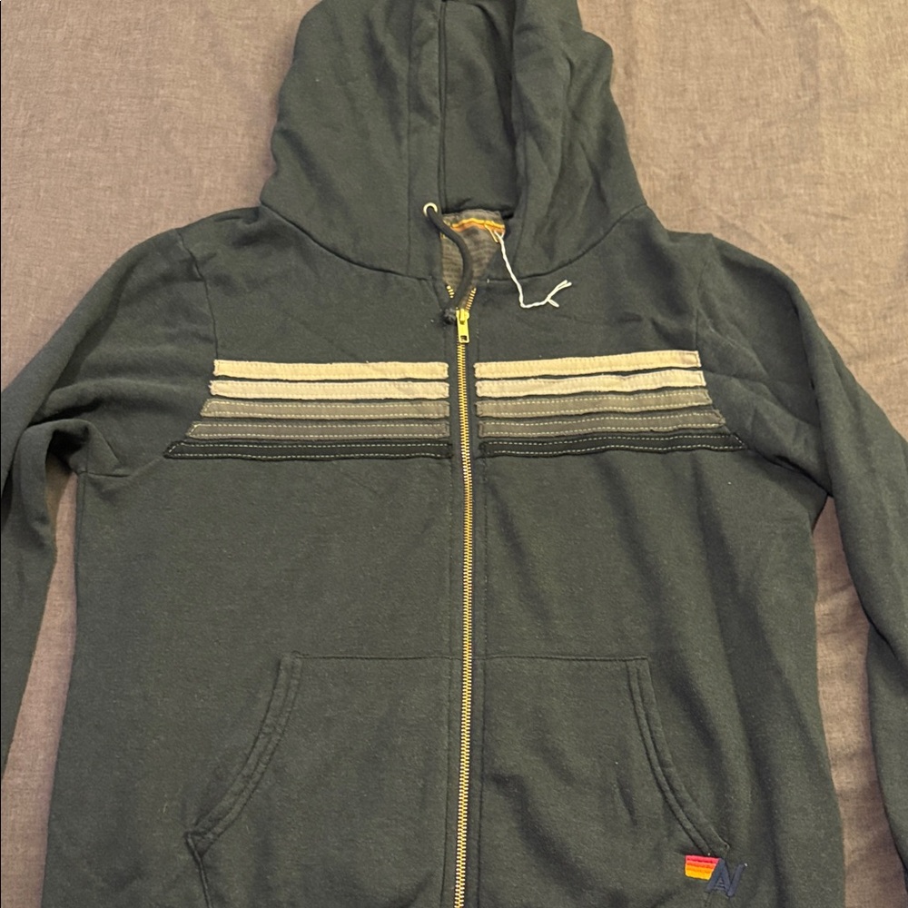 Aviator Nation Charcoal Hoodie with Rainbow Accent
